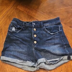 Dark Blue Jean Shorts Buckle Kan Can Sz 30 Super Soft And Stretchy Boho Bohemian